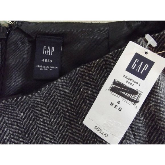The Gap 4 Gray Black Charcoal Herringbone Tweed Lined Tulip Bell Skirt business - Picture 3 of 8